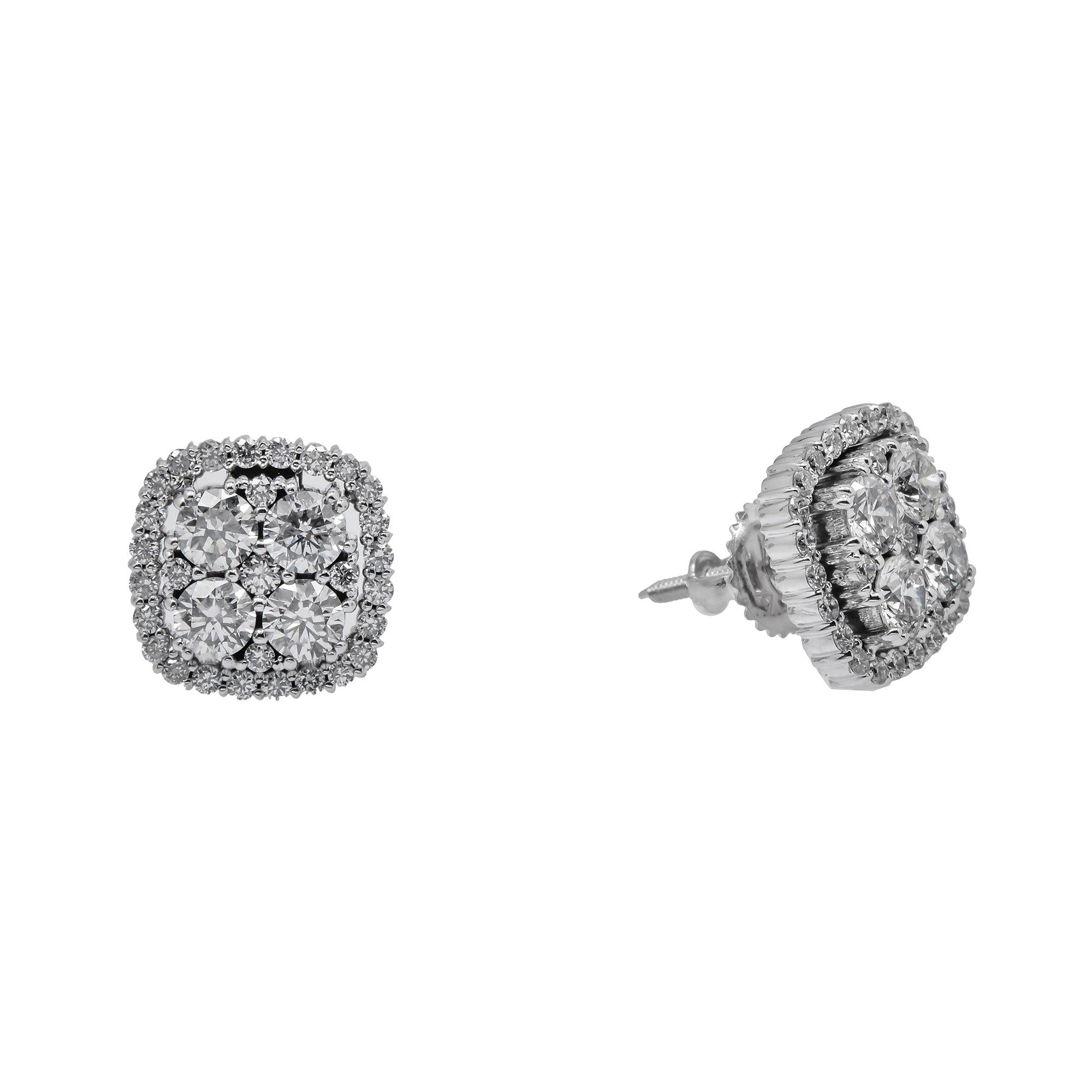 14K GOLD ROUND DIAMOND CLUSTER EARRINGS 2.00 CTW