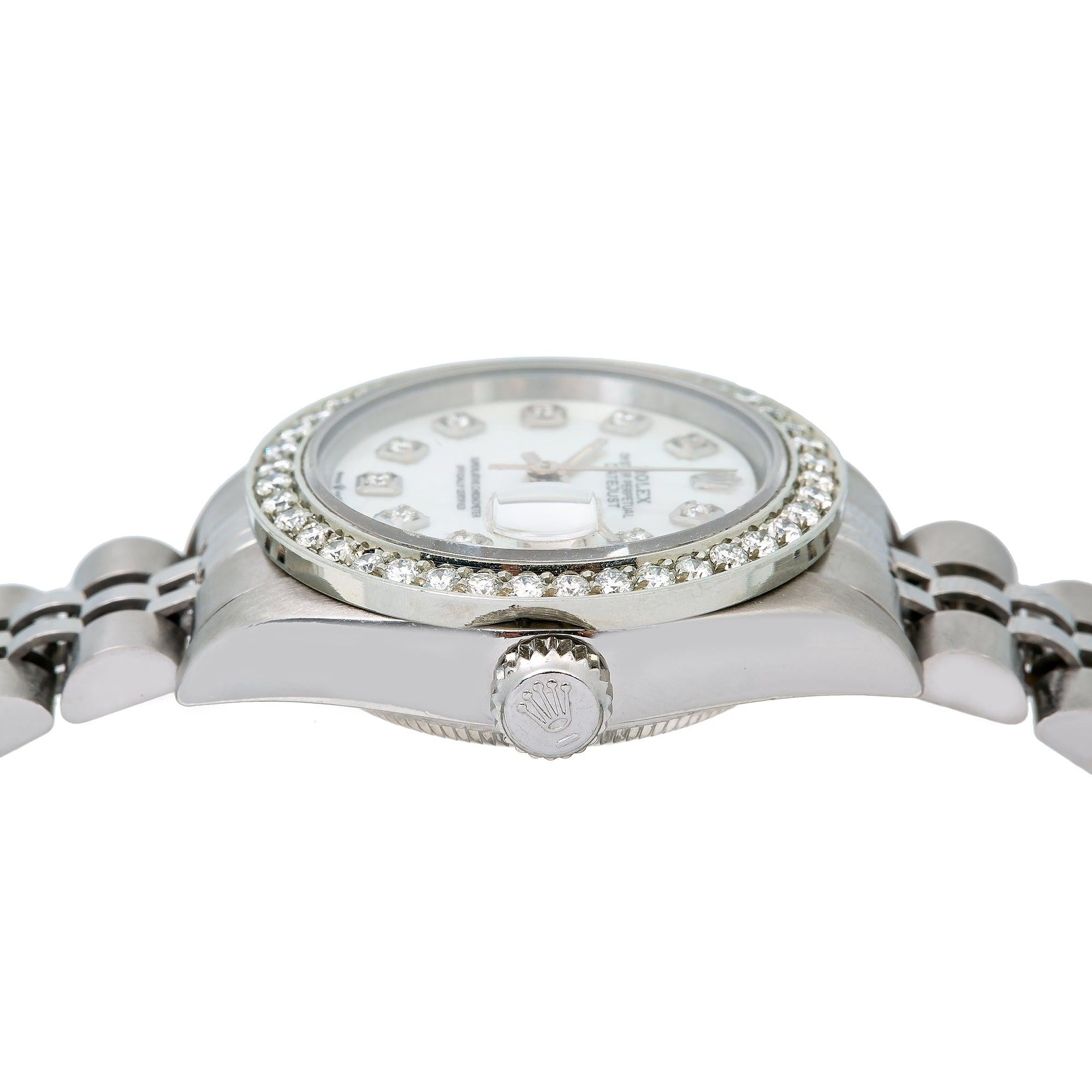 Rolex Datejust 26MM 6917 White Mother of Pearl Diamond Dial Diamond Bezel Stainless Steel Jubilee Bracelet