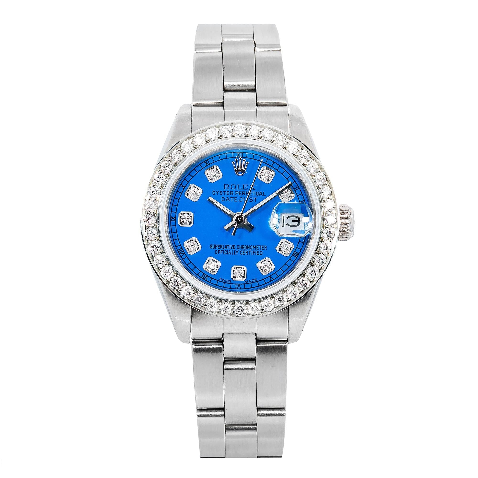 Rolex Datejust 26MM 69160 Blue Diamond Dial Diamond Bezel Stainless Steel Oyster Bracelet