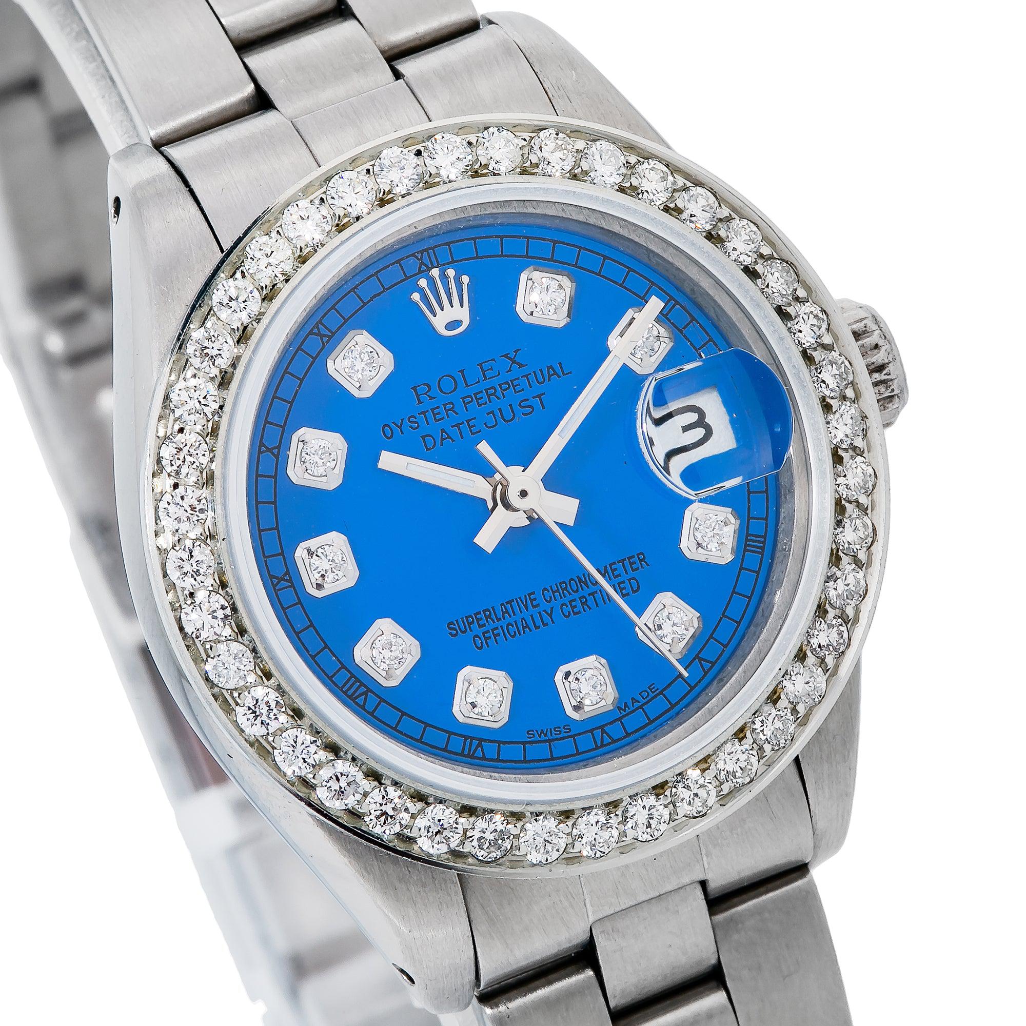 Rolex Datejust 26MM 69160 Blue Diamond Dial Diamond Bezel Stainless Steel Oyster Bracelet