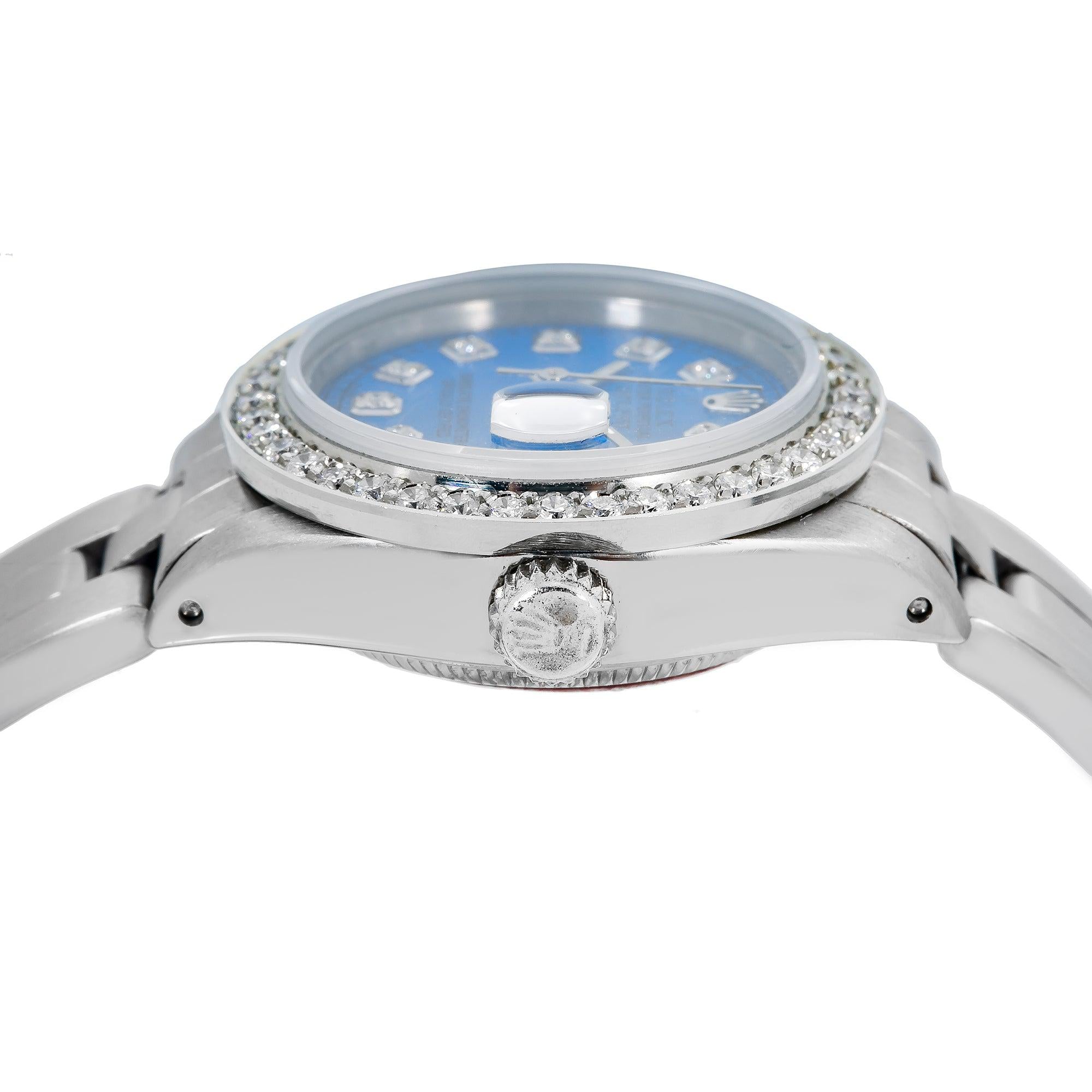 Rolex Datejust 26MM 69160 Blue Diamond Dial Diamond Bezel Stainless Steel Oyster Bracelet