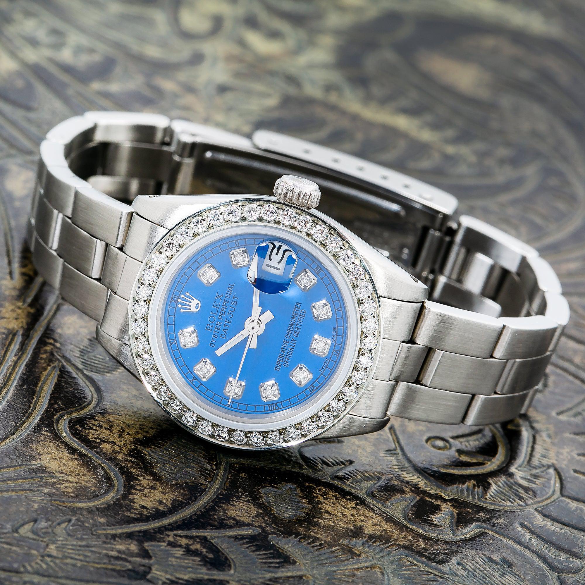 Rolex Datejust 26MM 69160 Blue Diamond Dial Diamond Bezel Stainless Steel Oyster Bracelet