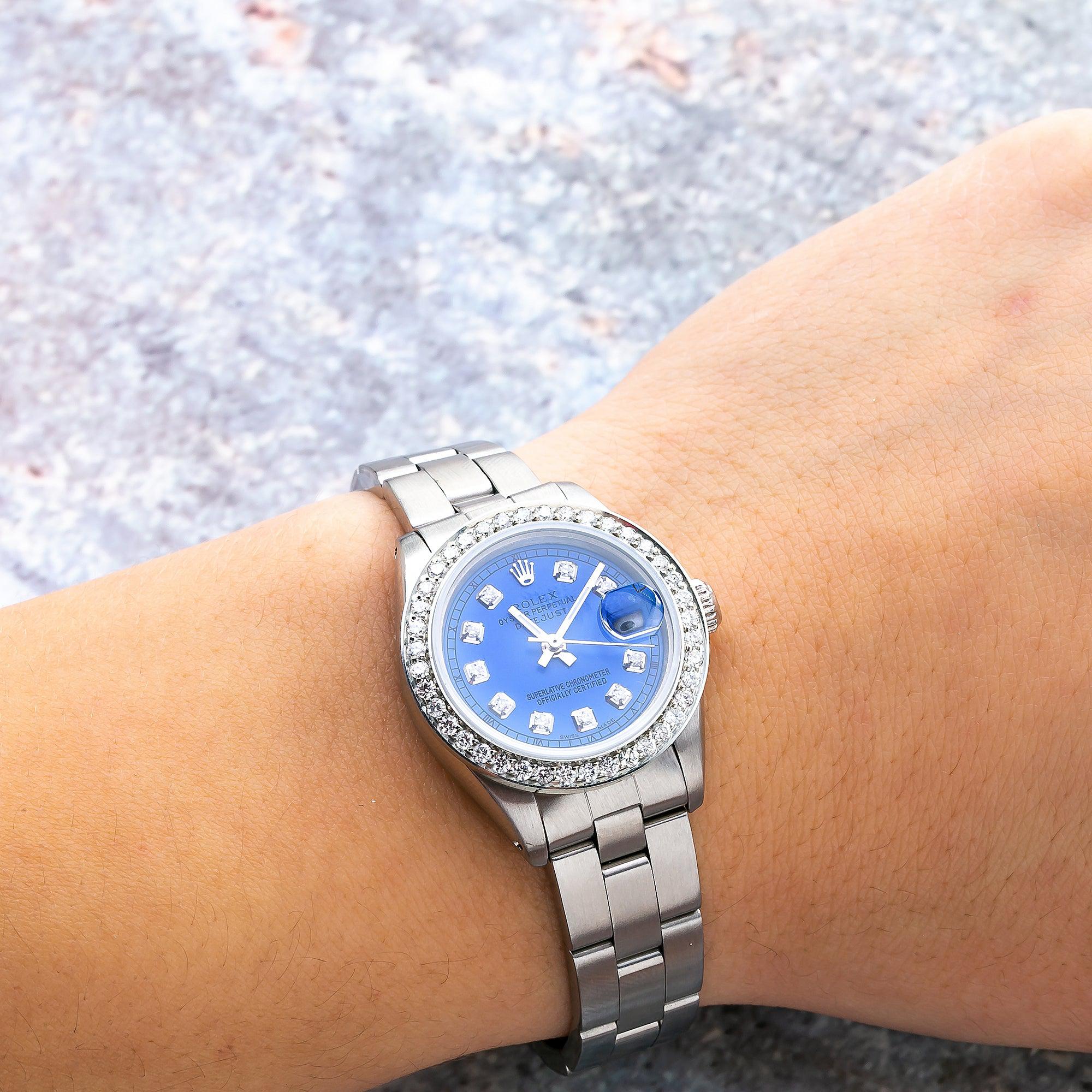 Rolex Datejust 26MM 69160 Blue Diamond Dial Diamond Bezel Stainless Steel Oyster Bracelet
