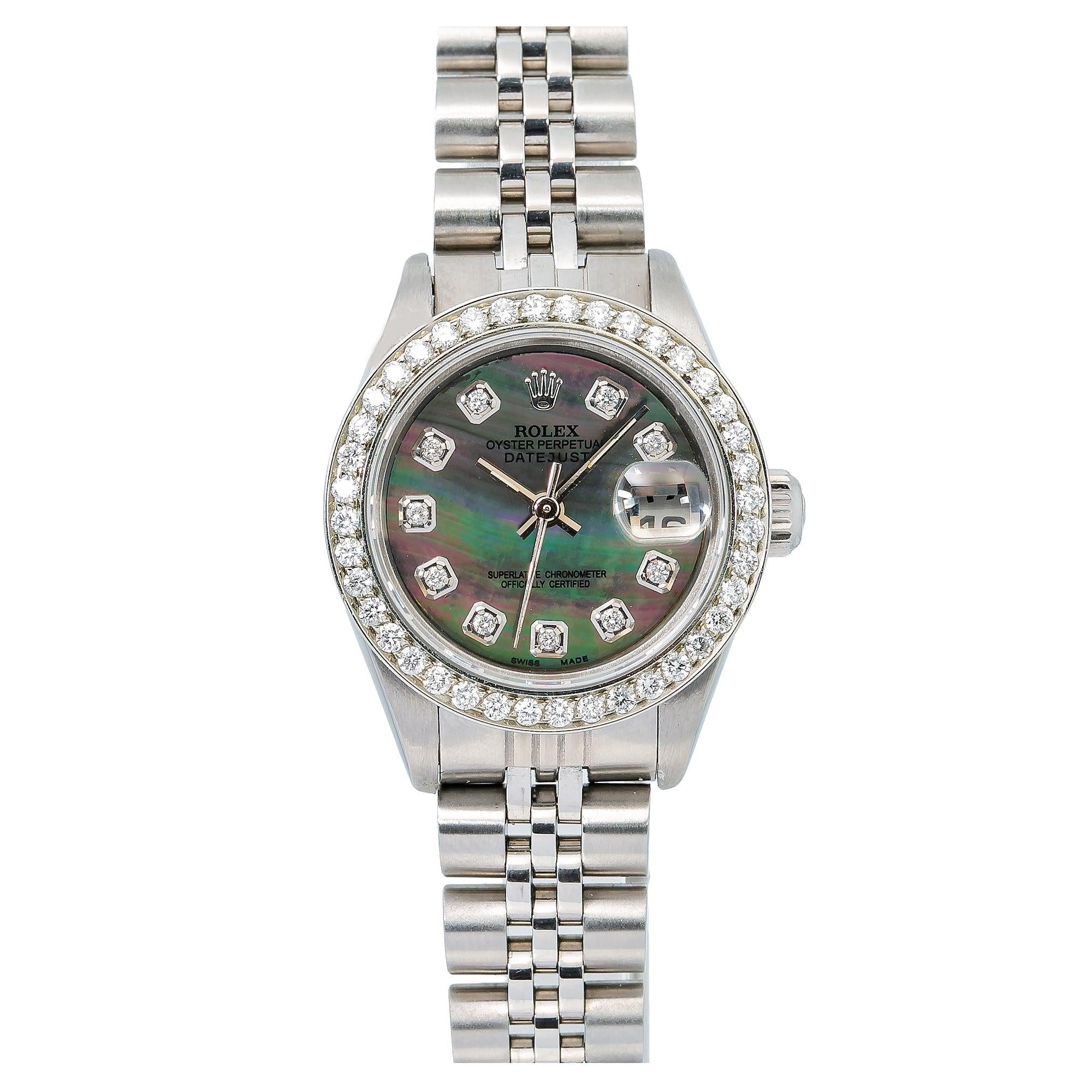 Rolex Datejust 26MM 6917 Black Mother of Pearl Diamond Dial Diamond Bezel Stainless Steel Jubilee Bracelet