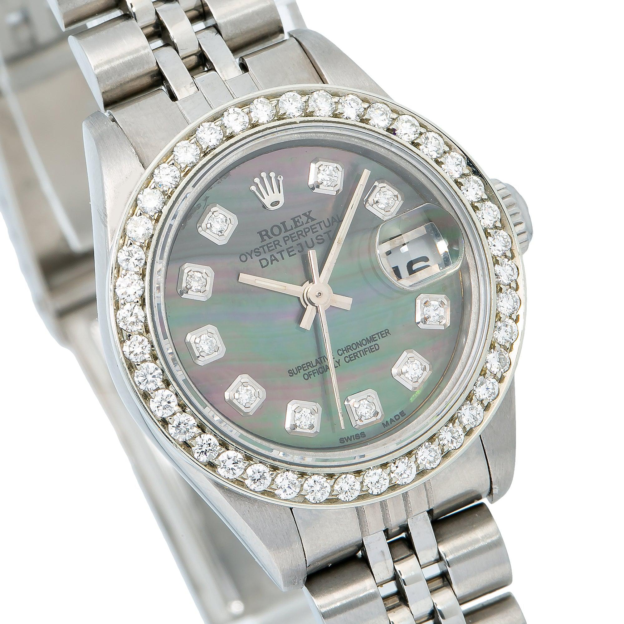 Rolex Datejust 26MM 6917 Black Mother of Pearl Diamond Dial Diamond Bezel Stainless Steel Jubilee Bracelet