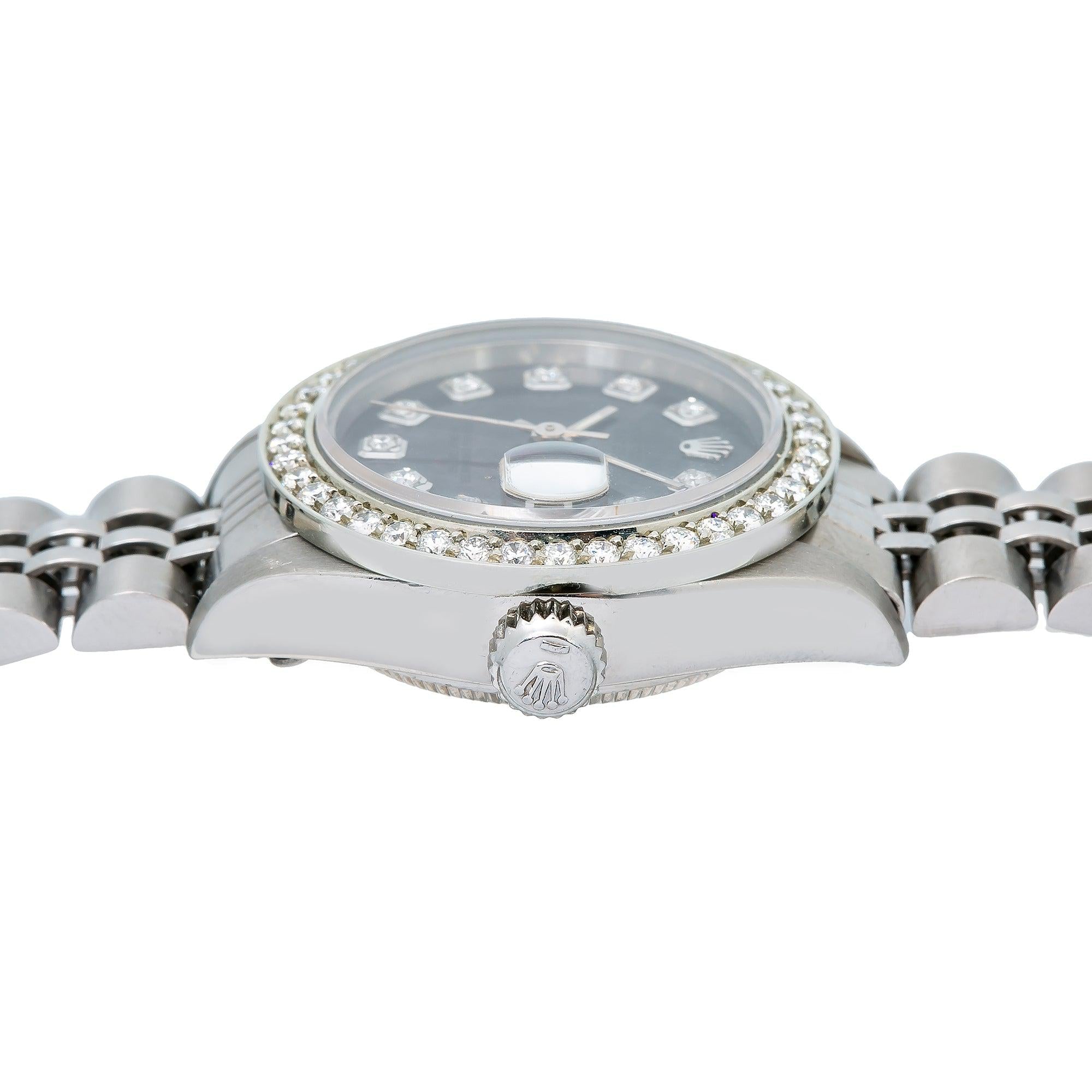 Rolex Datejust 26MM 6917 Black Mother of Pearl Diamond Dial Diamond Bezel Stainless Steel Jubilee Bracelet