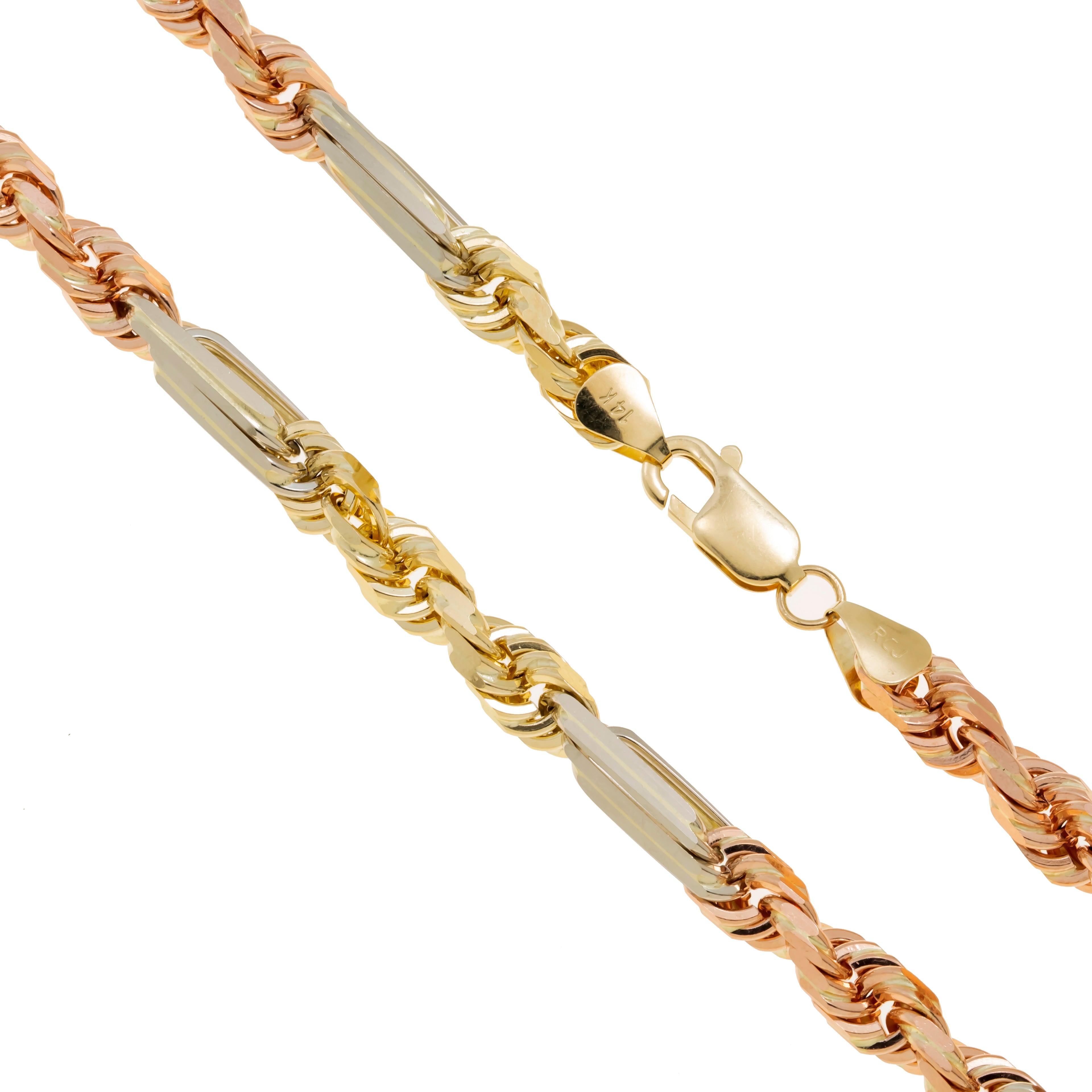 14K GOLD 6MM SOLID TRICOLOR MILANO CHAIN