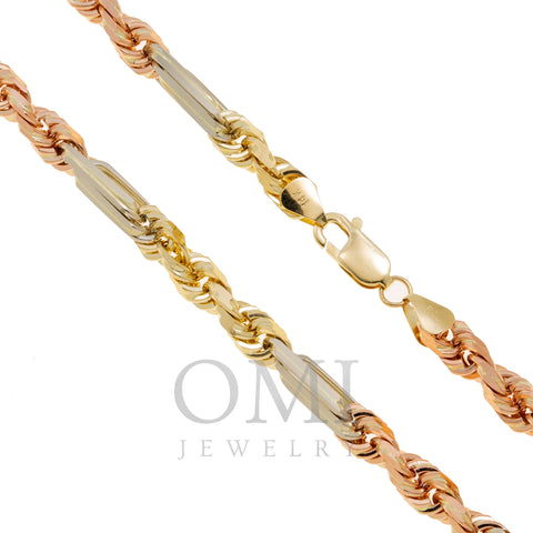 14K GOLD 6MM SOLID TRICOLOR MILANO CHAIN