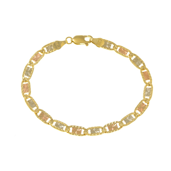 14K GOLD 5MM TRICOLOR FANCY CHAIN BRACELET