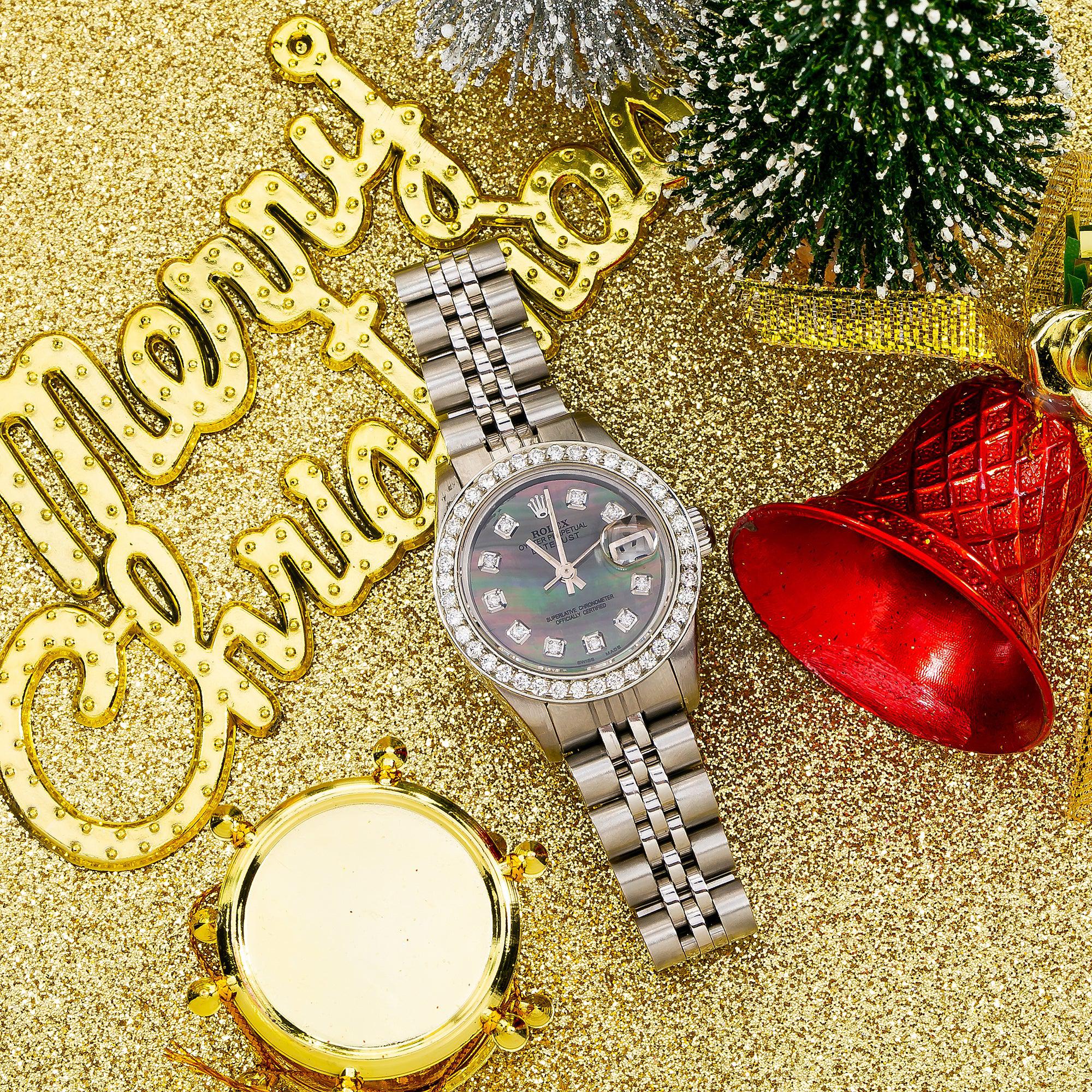 Rolex Datejust 26MM 6917 Black Mother of Pearl Diamond Dial Diamond Bezel Stainless Steel Jubilee Bracelet