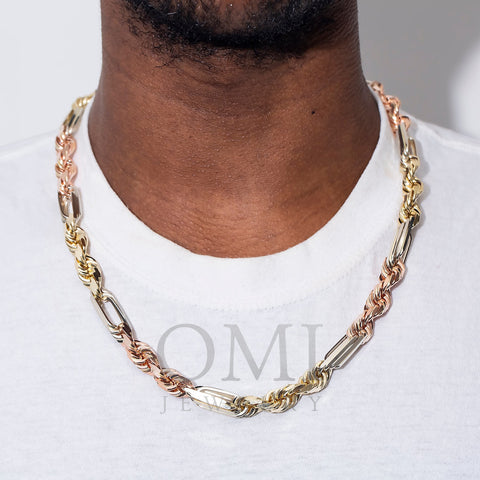 14K GOLD 7MM SOLID TRICOLOR MILANO CHAIN