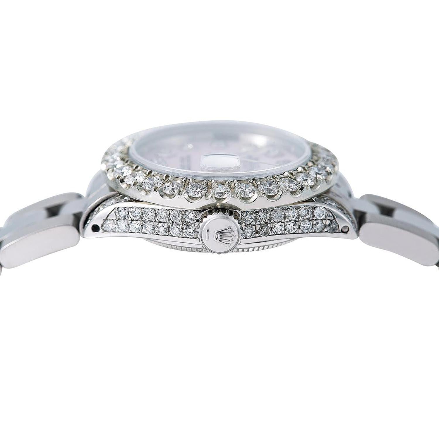 Rolex Datejust 26MM 69160 Pink Mother of Pearl Diamond Dial Diamond Bezel Stainless Steel Oyster Bracelet