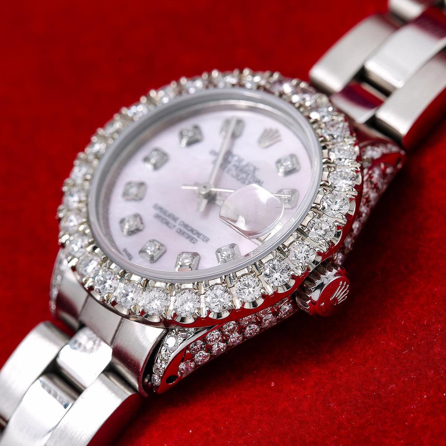 Rolex Datejust 26MM 69160 Pink Mother of Pearl Diamond Dial Diamond Bezel Stainless Steel Oyster Bracelet