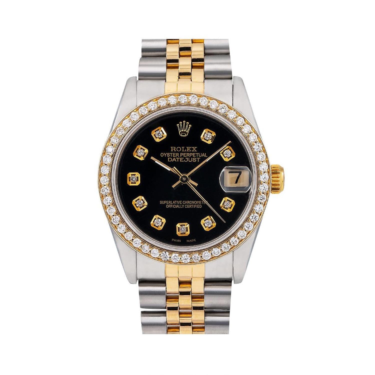 Rolex Datejust 31MM 6824 Black Diamond Dial Diamond Bezel Two Tone Jubilee Bracelet
