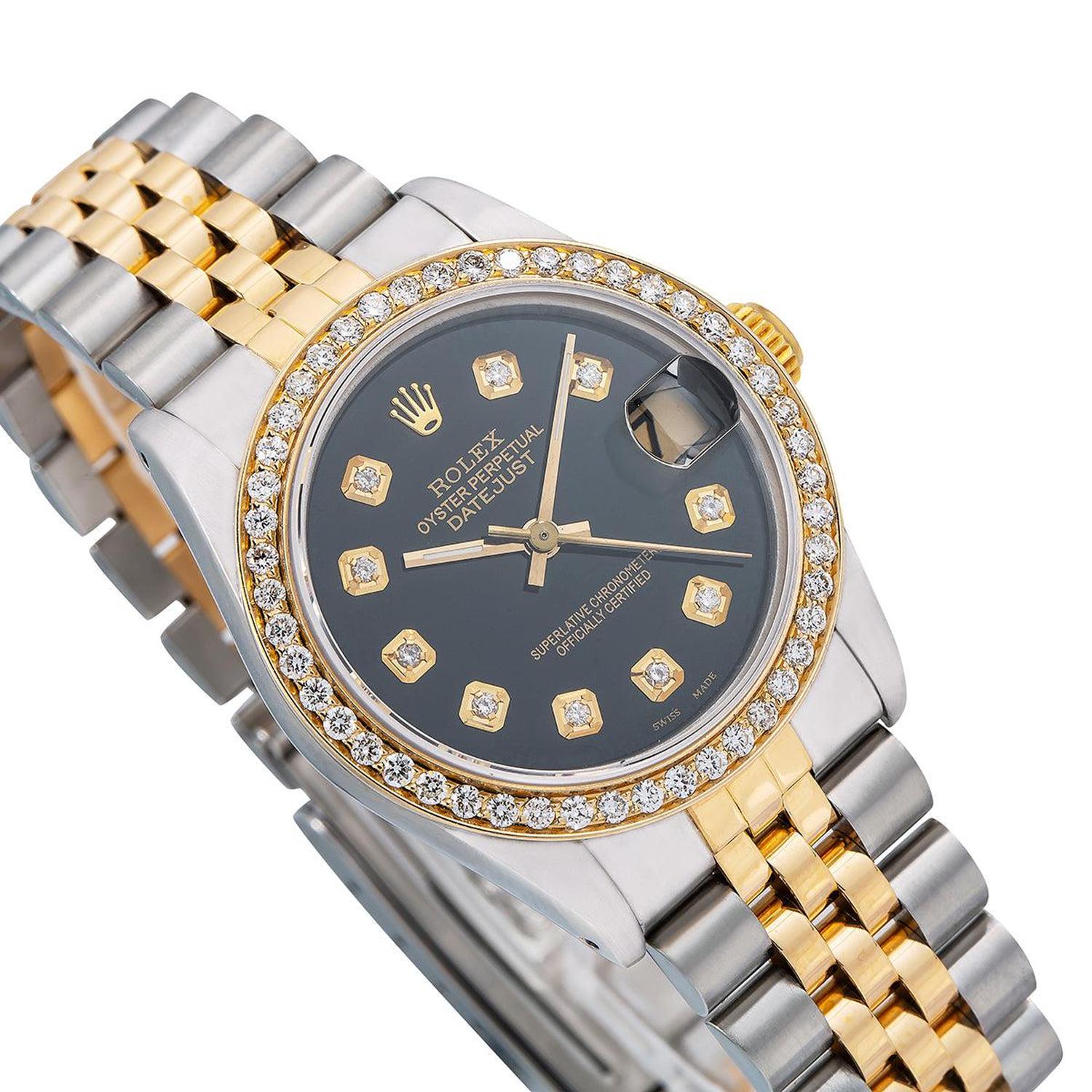 Rolex Datejust 31MM 6824 Black Diamond Dial Diamond Bezel Two Tone Yellow Gold Jubilee Bracelet