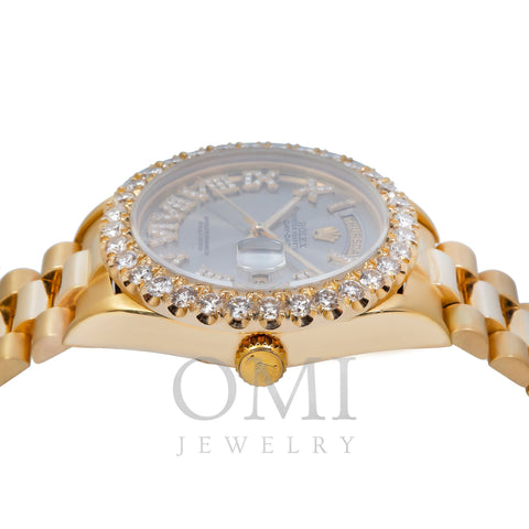 Rolex Day-Date 18038 36MM Silver Diamond Dial With Yellow Gold Diamond Bezel