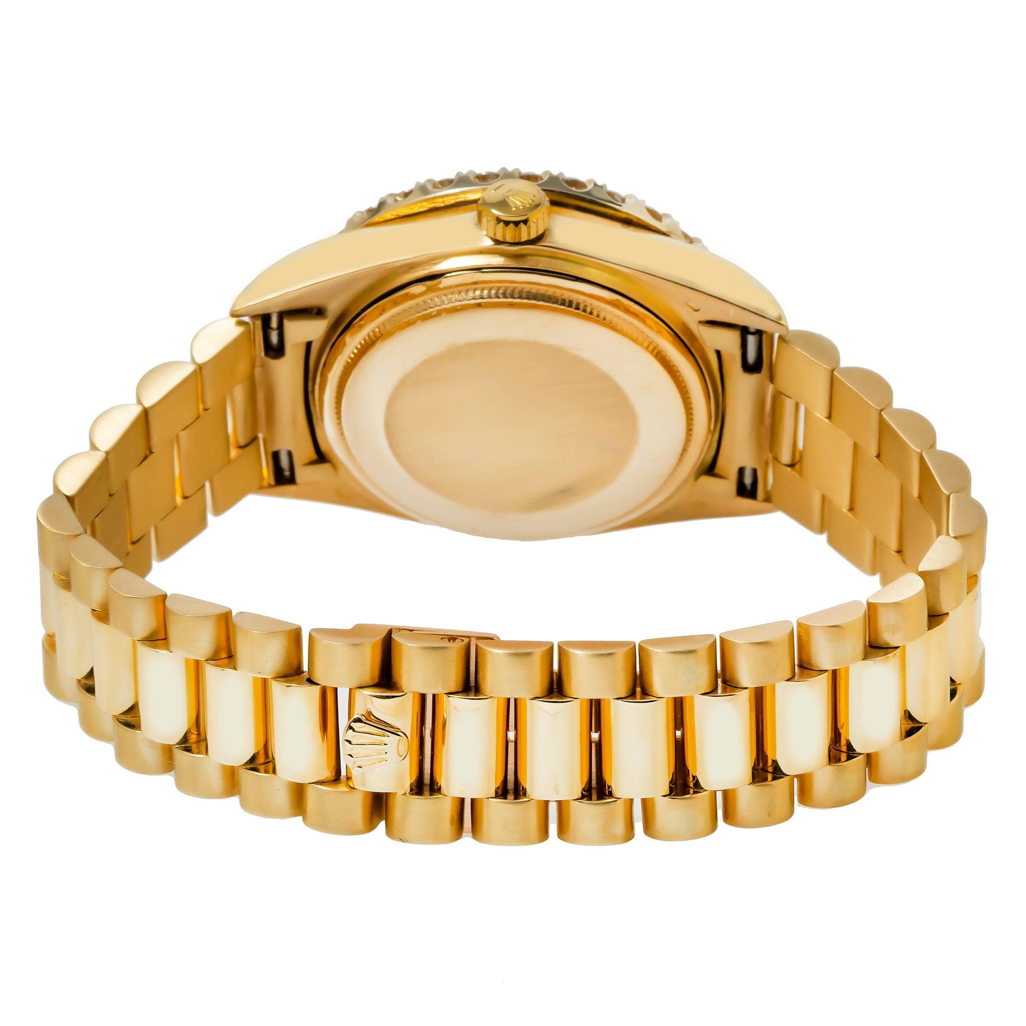 Rolex Day-Date 36MM 18038 Silver Roman Diamond Dial Diamond Bezel 18K Yellow Gold President Bracelet