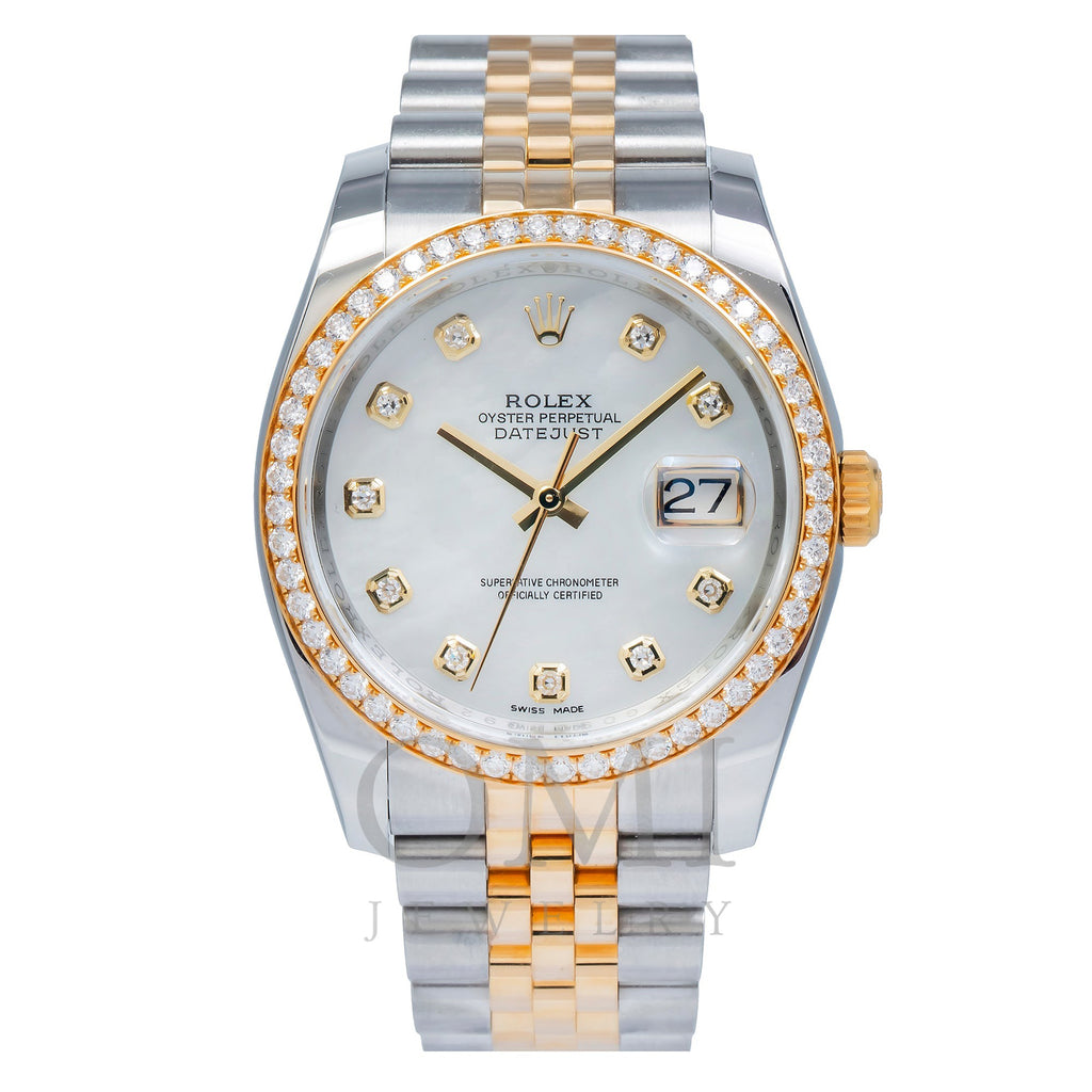 Rolex Datejust 116243 36MM Silver Diamond Dial And Bezel With Two Tone Jubilee Bracelet