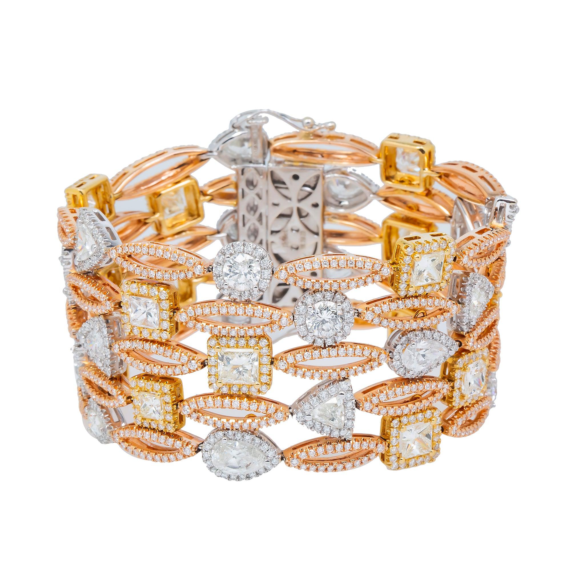 18K GOLD TRICOLOR BANGLE WITH A VARIETY OF DIFFERENT DIAMONDS 29.57 CT