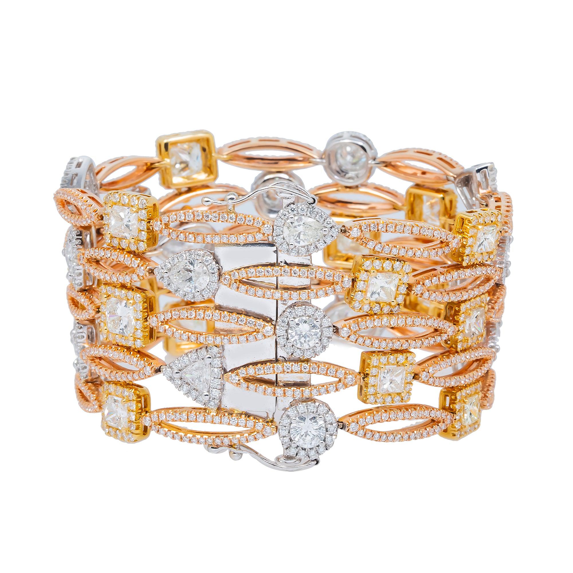 18K GOLD TRICOLOR BANGLE WITH A VARIETY OF DIFFERENT DIAMONDS 29.57 CT