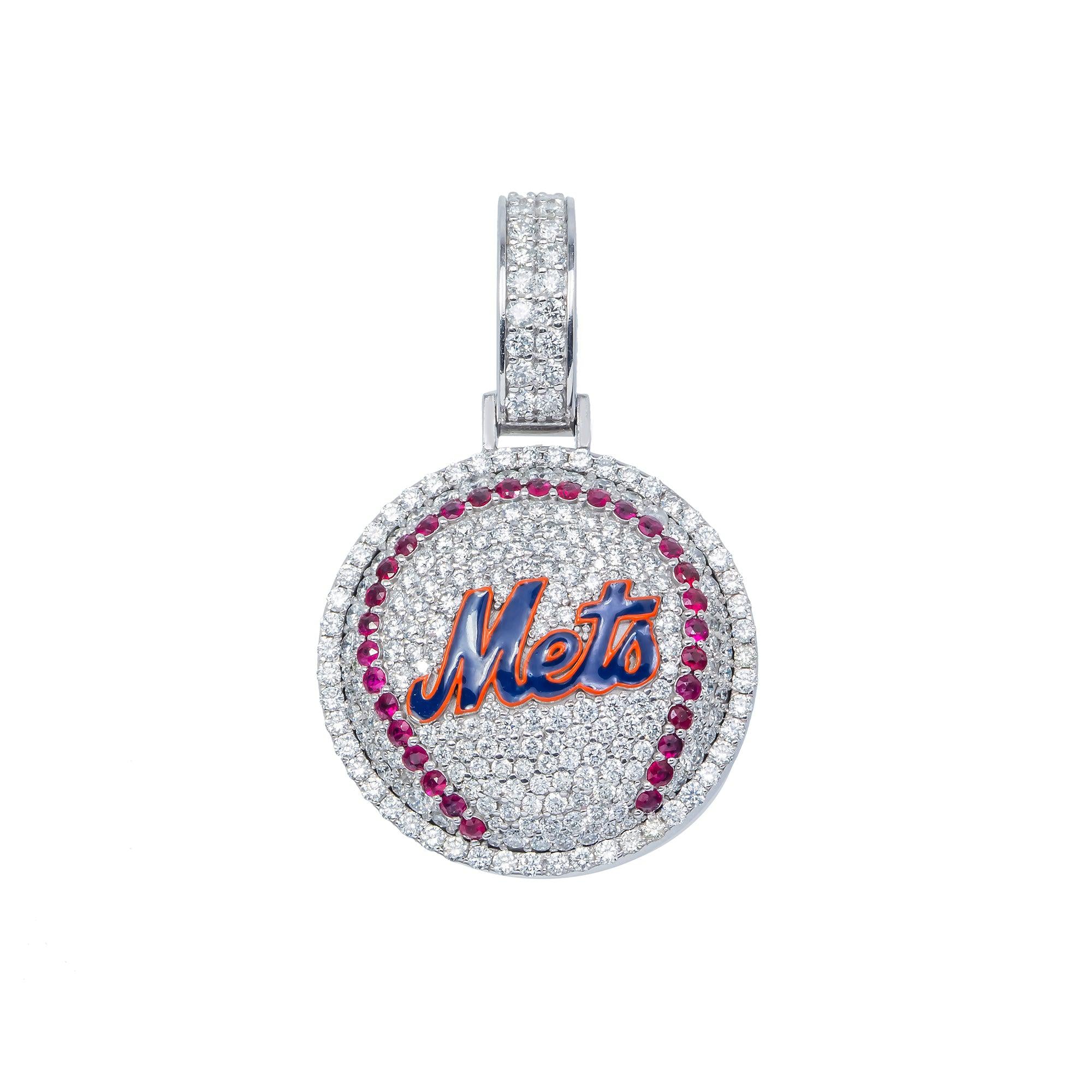 14K GOLD ROUND DIAMOND NEW YORK METS PENDANT 5.10 CT