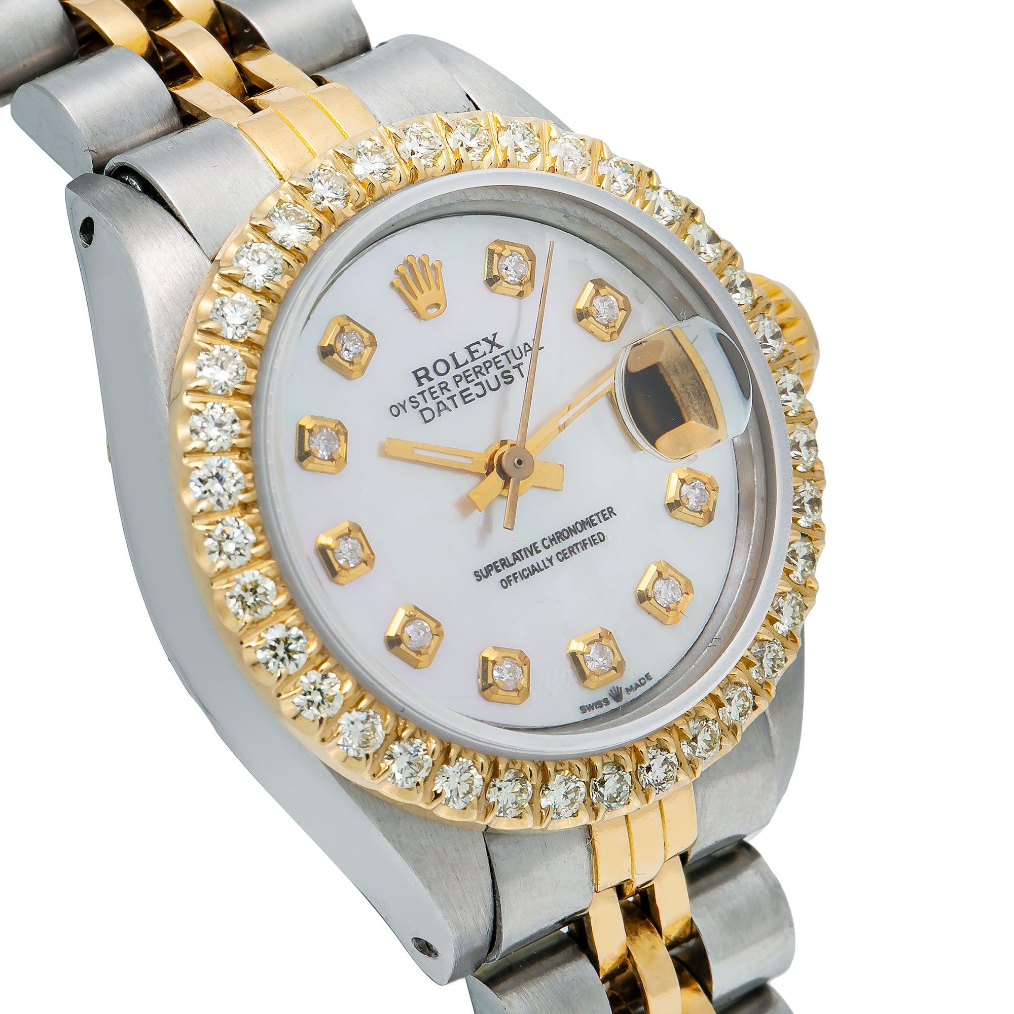 Rolex Datejust 26MM 6917 White Mother of Pearl Diamond Dial Diamond Bezel Two Tone Yellow Gold Jubilee Bracelet