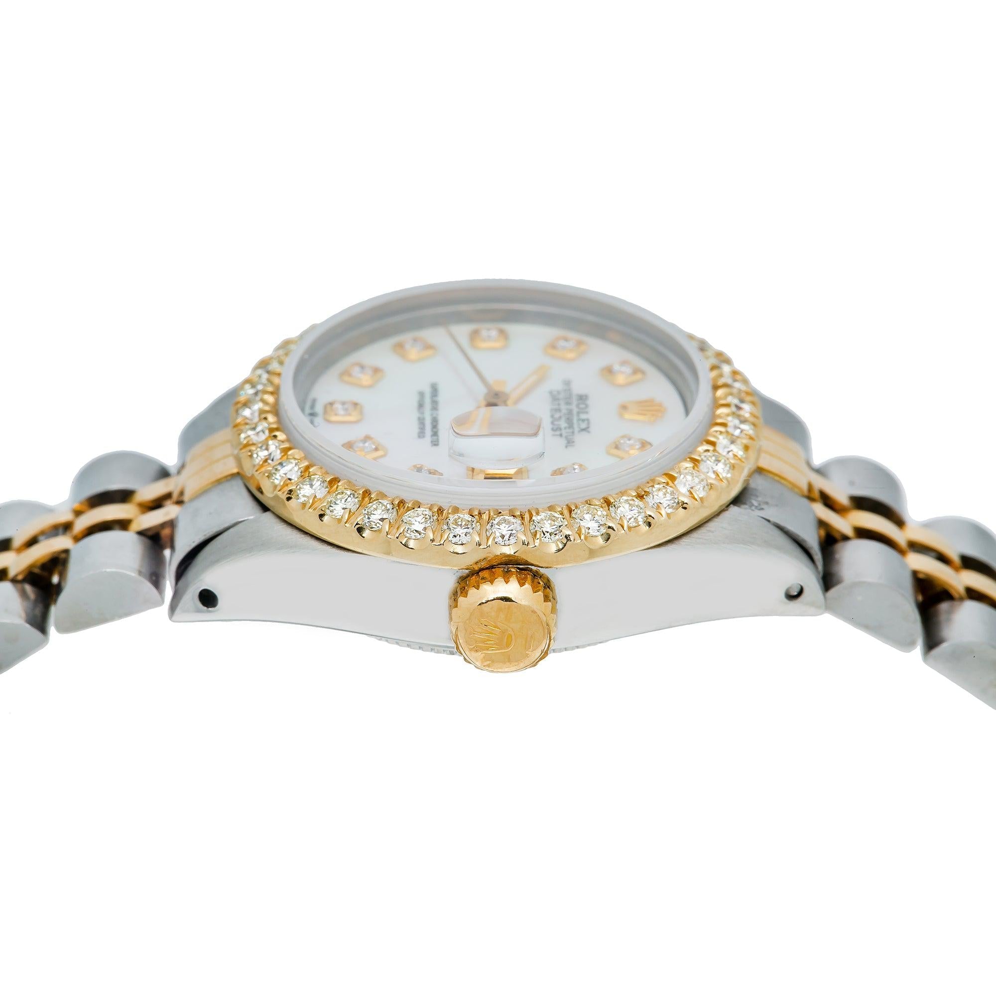 Rolex Datejust 26MM 6917 White Mother of Pearl Diamond Dial Diamond Bezel Two Tone Yellow Gold Jubilee Bracelet