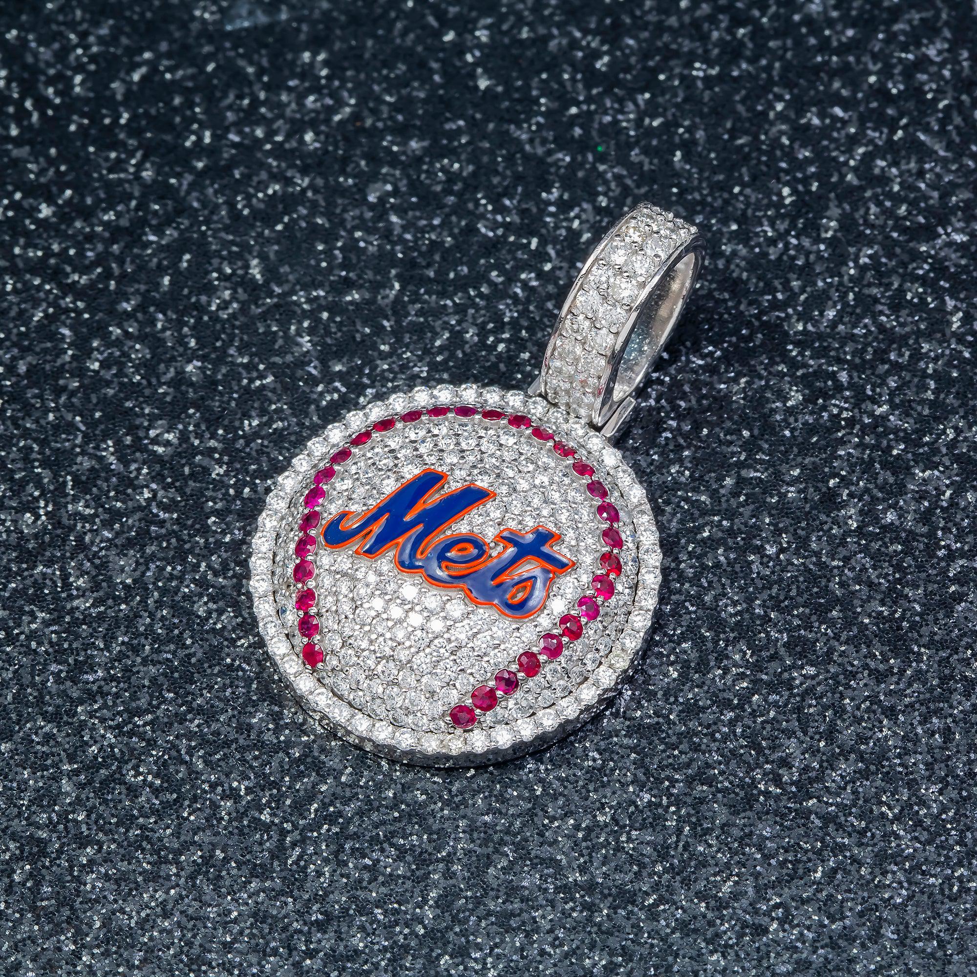 14K GOLD ROUND DIAMOND NEW YORK METS PENDANT 5.10 CT