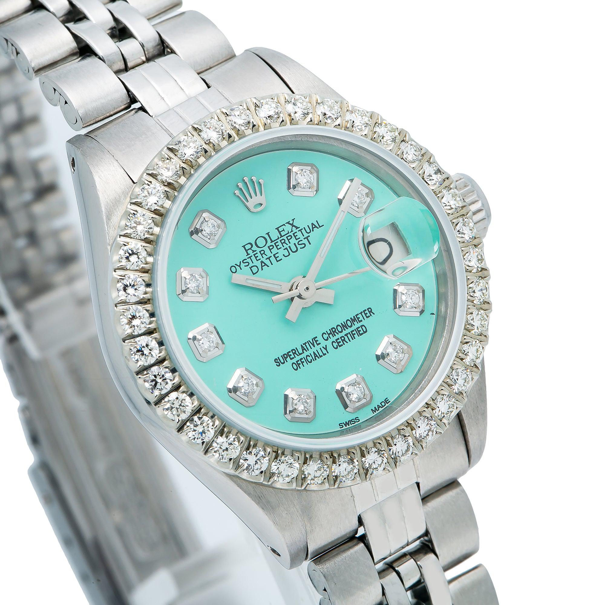 Rolex Datejust 26MM 69174 Turquoise Diamond Dial Diamond Bezel Stainless Steel Jubilee Bracelet
