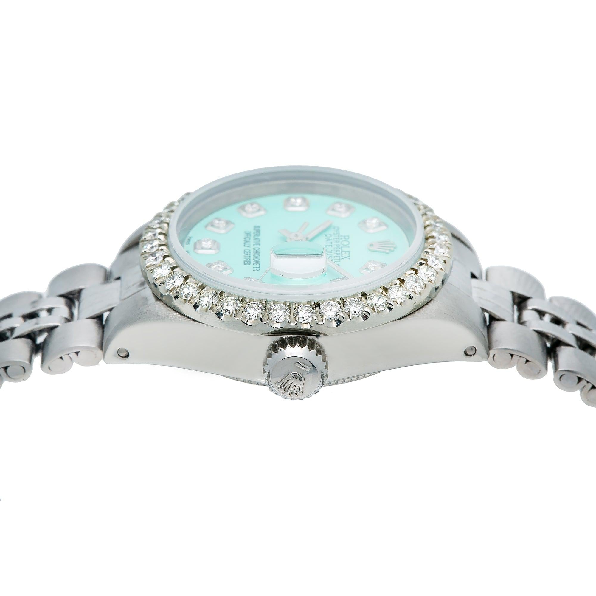 Rolex Datejust 26MM 69174 Turquoise Diamond Dial Diamond Bezel Stainless Steel Jubilee Bracelet