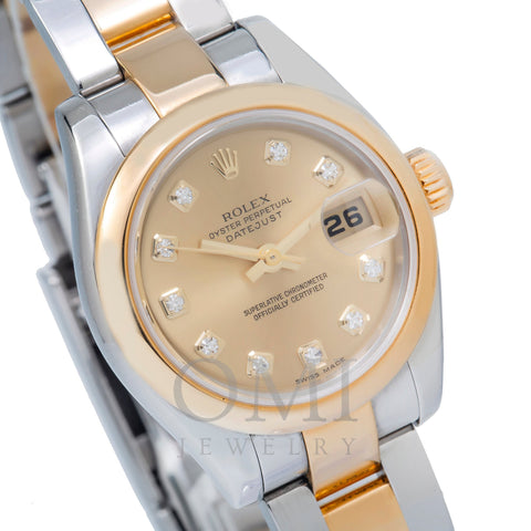 Rolex Lady-Datejust 179163 26MM Champagne Diamond Dial With Two Tone Oyster Bracelet