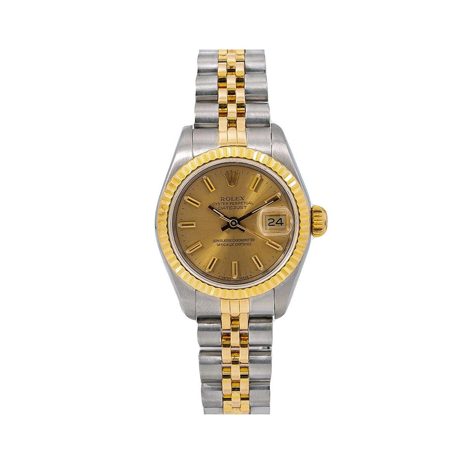 Rolex Datejust 26MM 6917 Champagne Dial Yellow Gold Fluted Bezel Two Tone Jubilee Bracelet