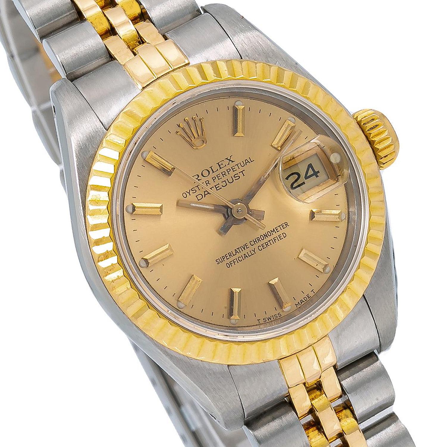 Rolex Datejust 26MM 6917 Champagne Dial Fluted Bezel Two Tone Yellow Gold Jubilee Bracelet