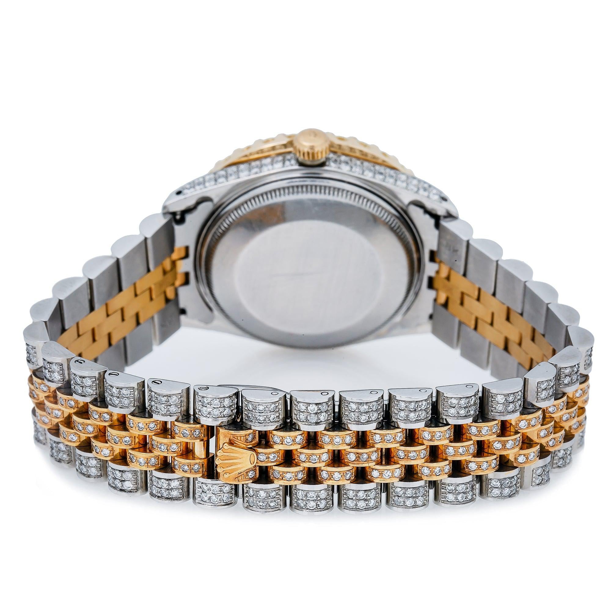Rolex Datejust 36MM 16013 Red Roman Diamond Dial Diamond Bezel Two Tone Yellow Gold Full Diamond Jubilee Bracelet