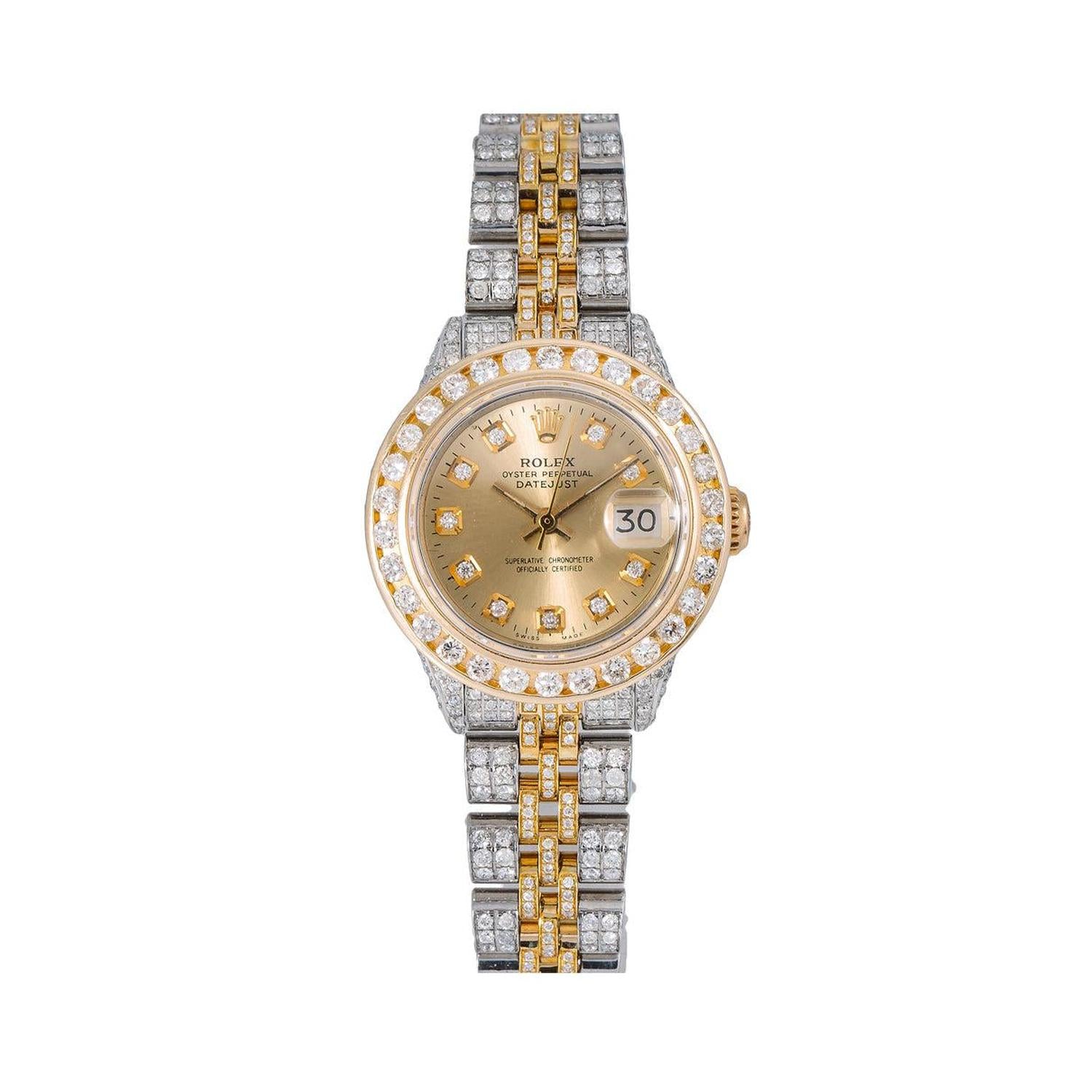 Rolex Datejust 26MM 69173 Champagne Diamond Dial Diamond Bezel Two Tone Full Diamond Jubilee Bracelet