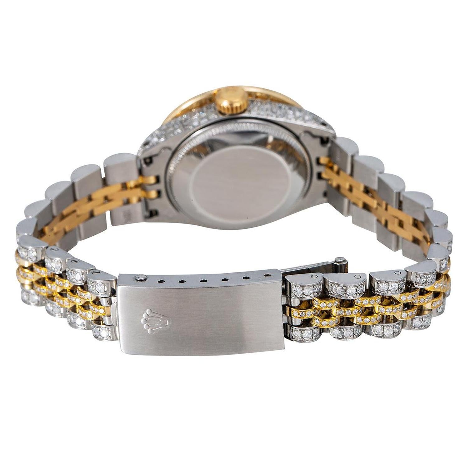 Rolex Datejust 26MM 69173 Champagne Diamond Dial Diamond Bezel Two Tone Yellow Gold Full Diamond Jubilee Bracelet