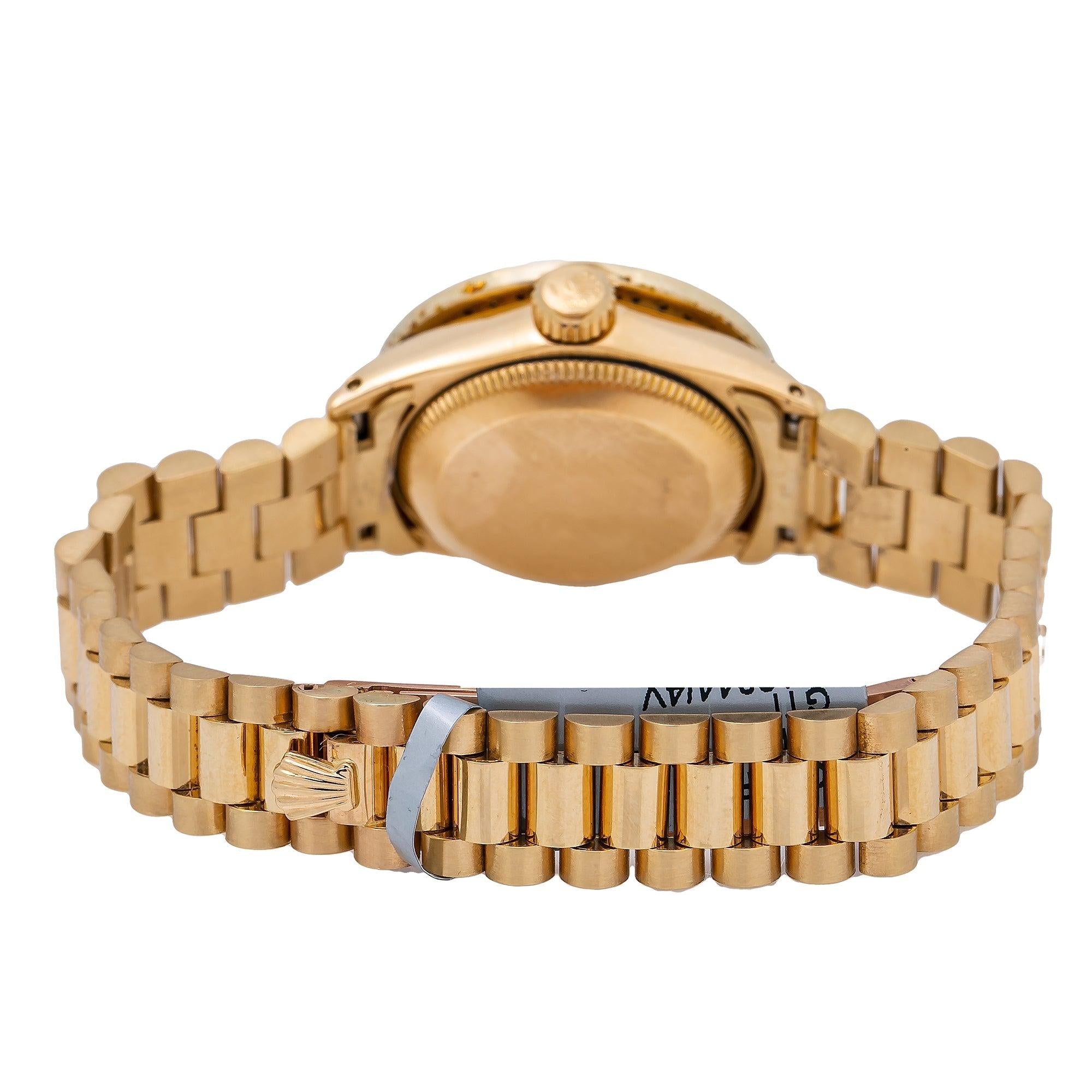 Rolex Datejust 26MM 69178 Pink Pattern Diamond Dial Diamond Bezel 18K Yellow Gold President Bracelet