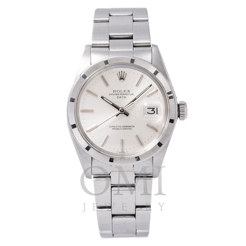 Rolex Oyster Perpetual Date 1500 34MM Silver Dial With Stainless Steel Engine Turned Bezel