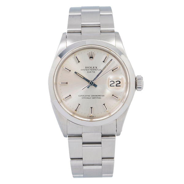 Rolex Oyster Perpetual Date 1500 35MM Silver Dial With Stainless Steel Oyster Bracelet