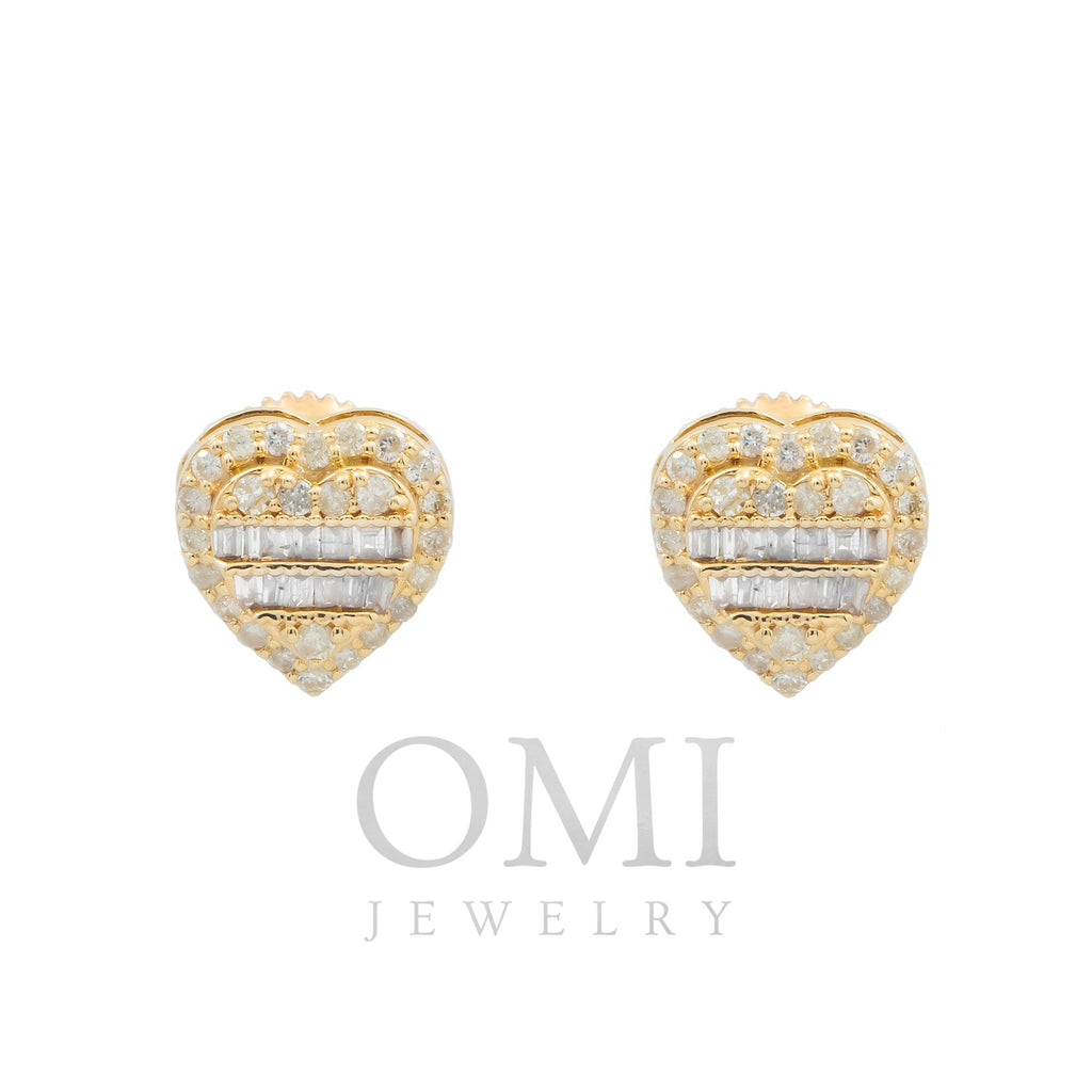 14K GOLD BAGUETTE AND ROUND DIAMOND HEART EARRINGS 0.42 CTW