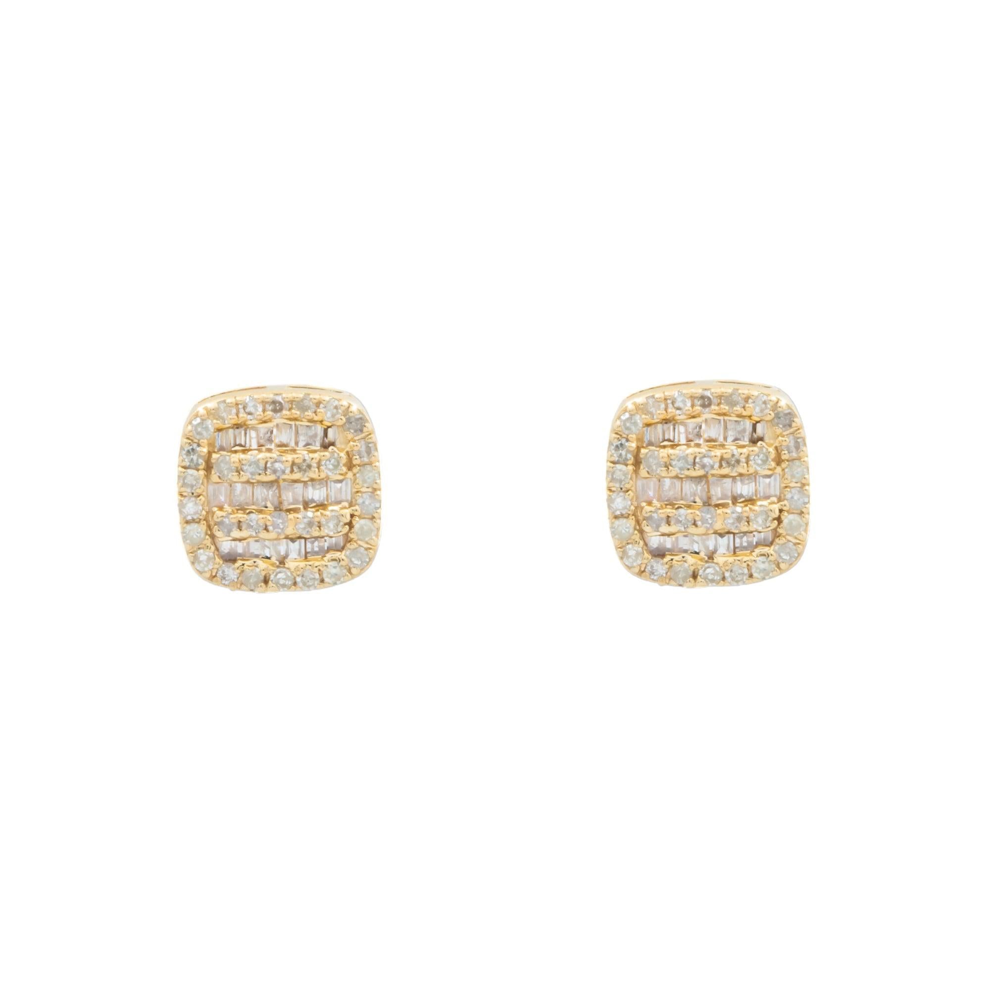 14K GOLD BAGUETTE AND ROUND DIAMOND CLUSTER EARRINGS 0.47 CTW