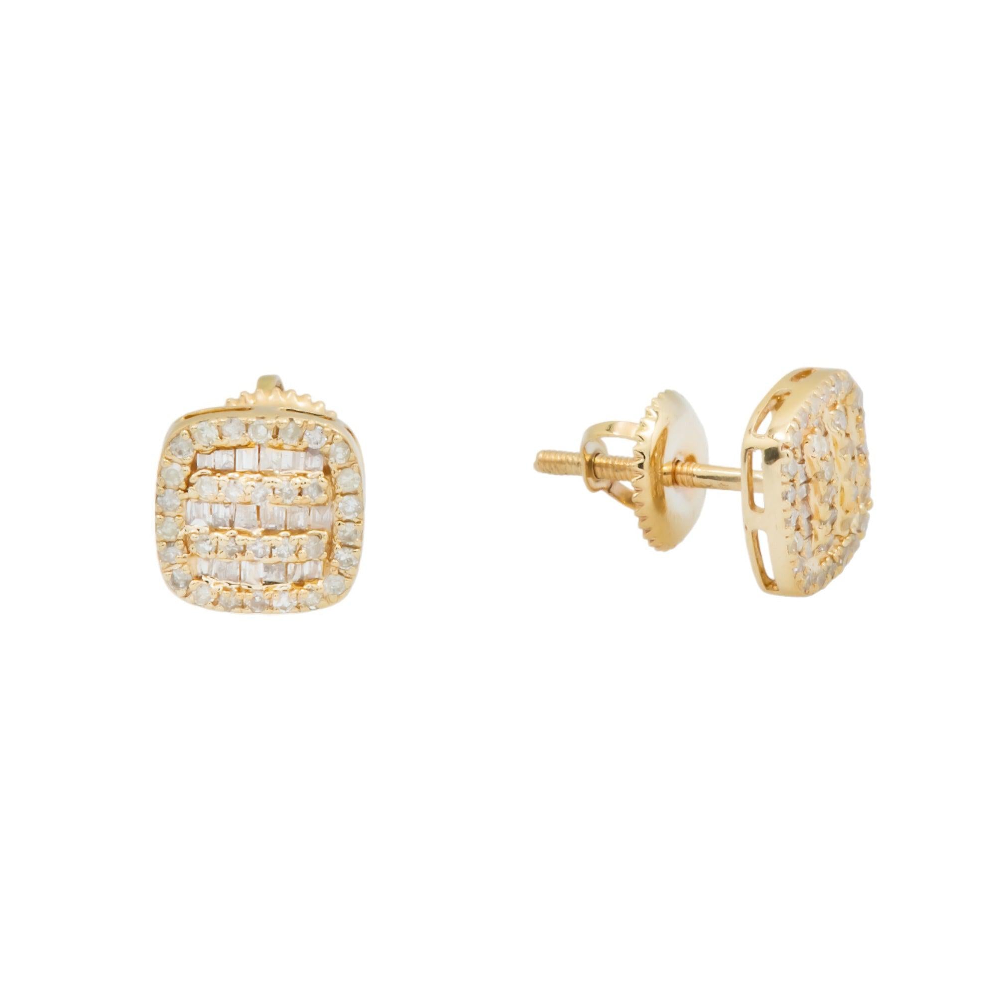 14K GOLD BAGUETTE AND ROUND DIAMOND CLUSTER EARRINGS 0.47 CTW