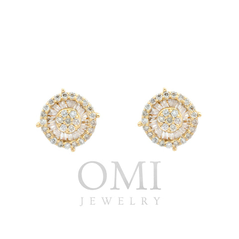 14K GOLD ROUND AND BAGUETTE DIAMOND CLUSTER EARRINGS 0.42 CTW