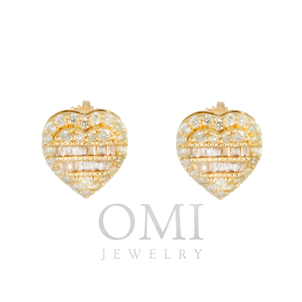14K GOLD BAGUETTE AND ROUND DIAMOND HEART EARRINGS 0.42 CTW