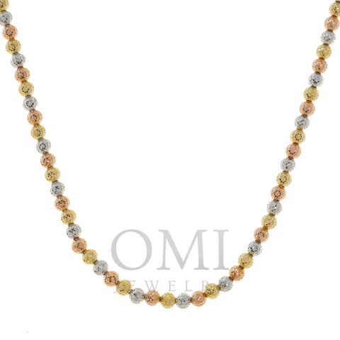 14K GOLD TRI-COLOR 4MM MOON BEAD CHAIN