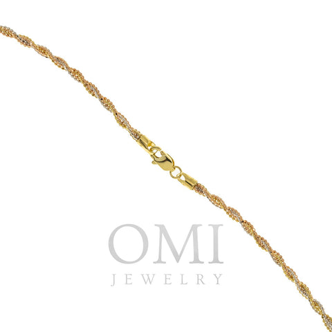 14K GOLD TRI-COLOR DIAMOND CUT BEADED ROPE CHAIN