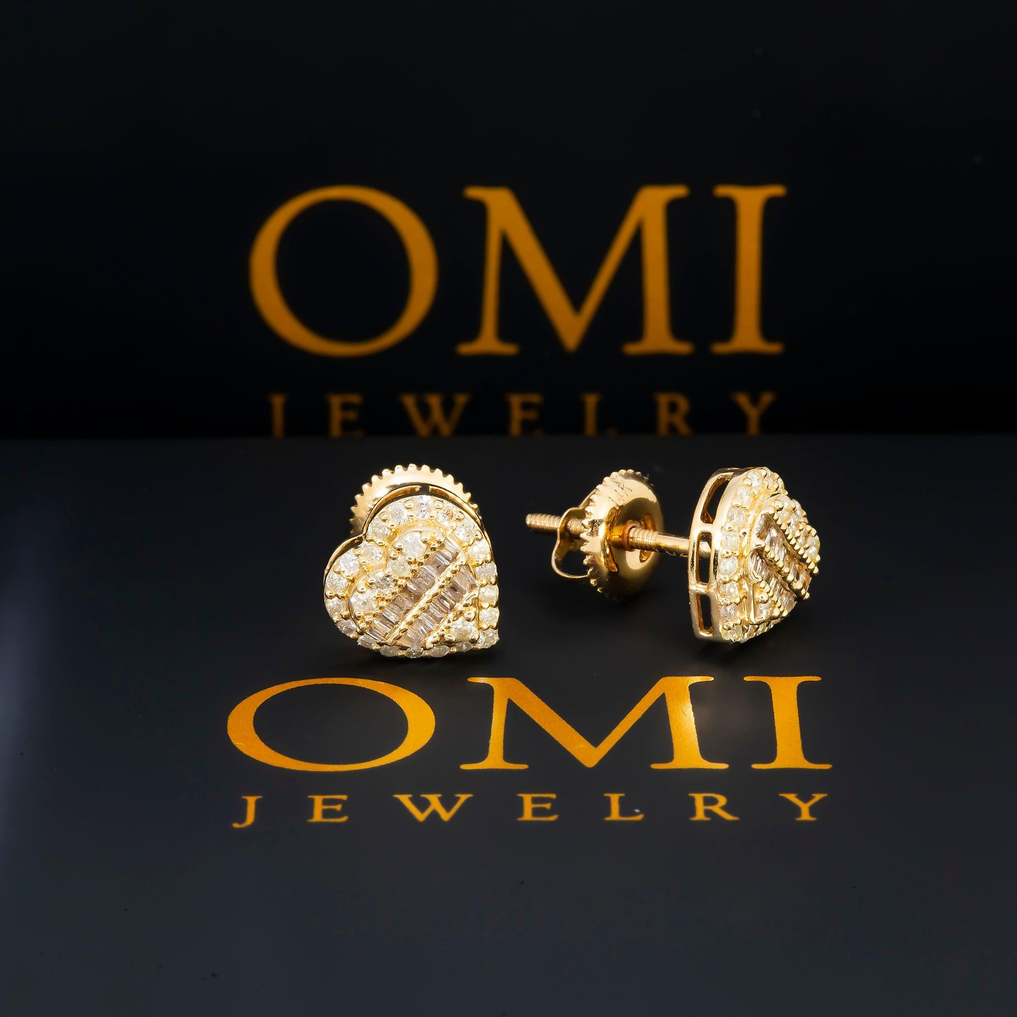 14K GOLD BAGUETTE AND ROUND DIAMOND HEART EARRINGS 0.42 CTW