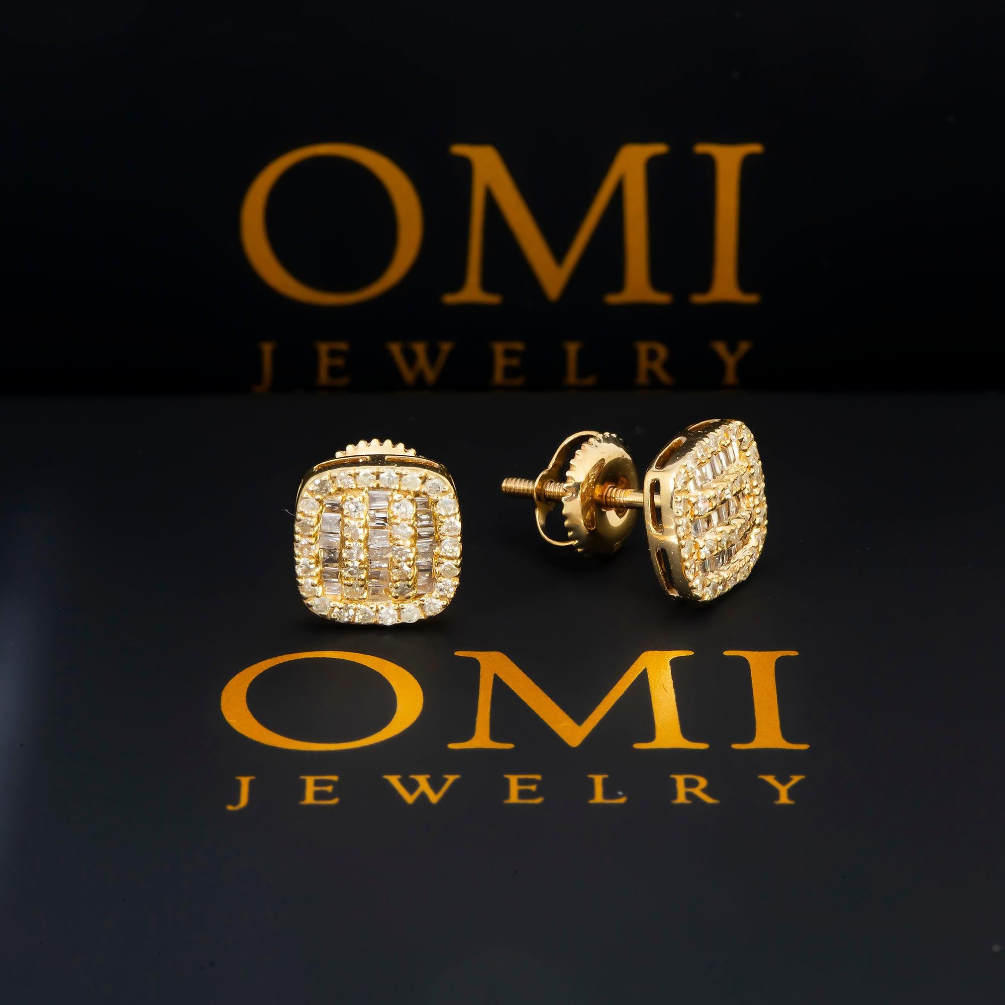 14K GOLD BAGUETTE AND ROUND DIAMOND CLUSTER EARRINGS 0.47 CTW