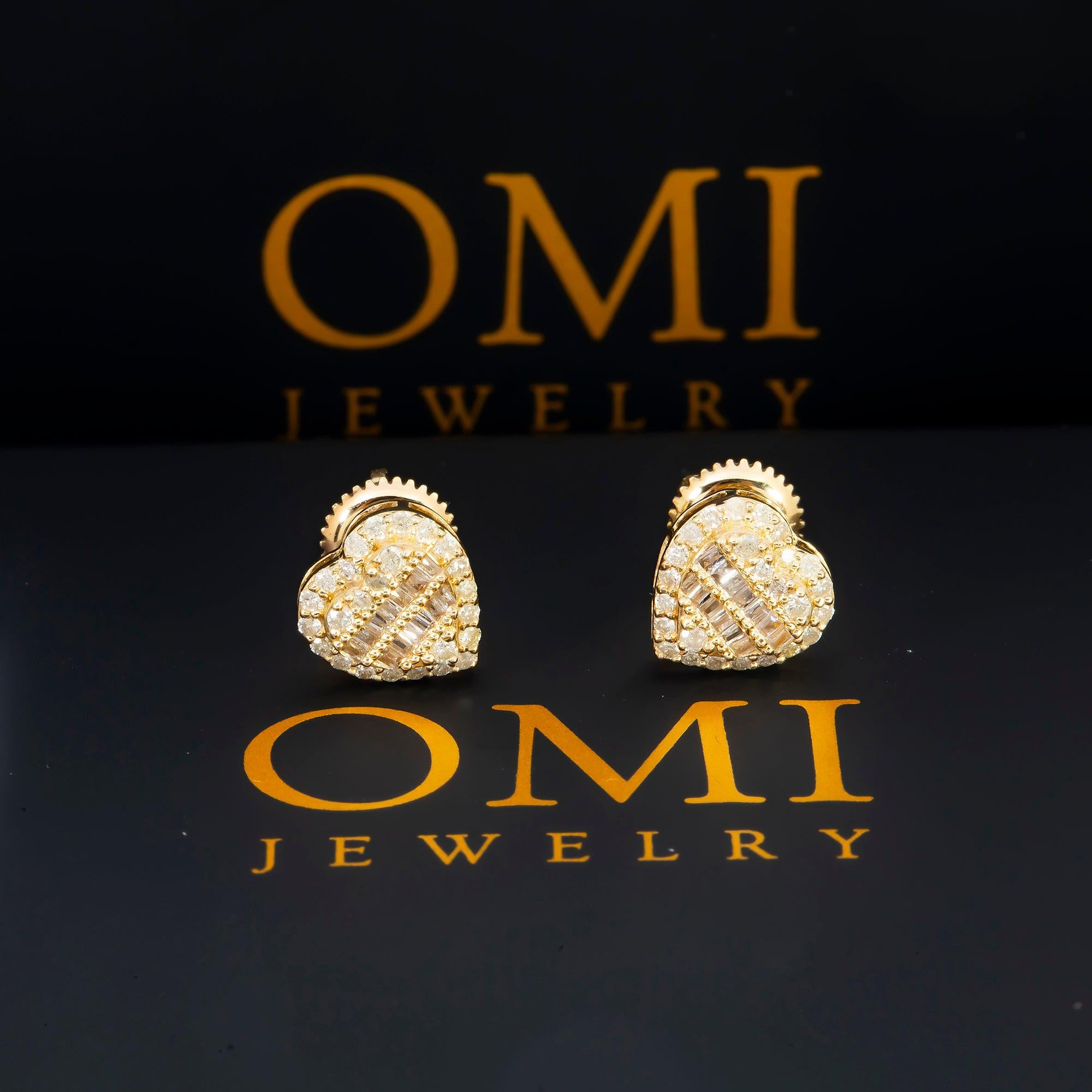 14K GOLD BAGUETTE AND ROUND DIAMOND HEART EARRINGS 0.42 CTW