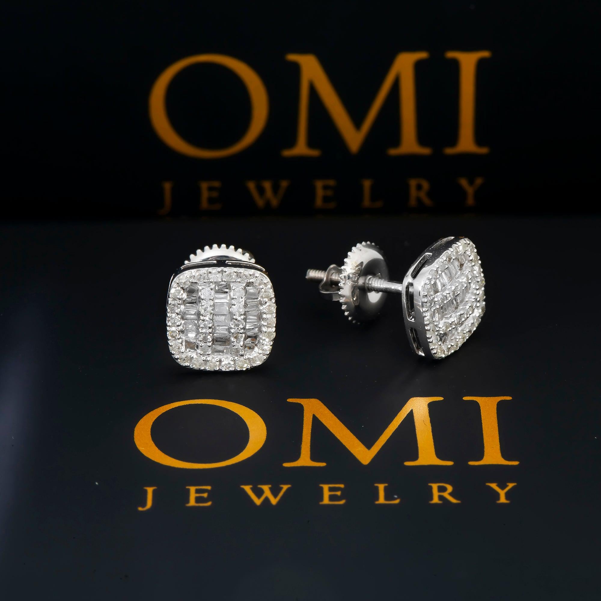 14K GOLD BAGUETTE AND ROUND DIAMOND CLUSTER EARRINGS 0.47 CTW